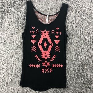 Bena J Tank Top Women Large Southwestern Aztec Super Soft Ripped Back Pink Black